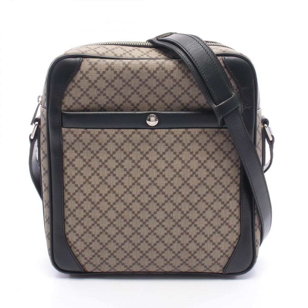 Gucci Diamante Canvas Leather Shoulder Bag Beige Black